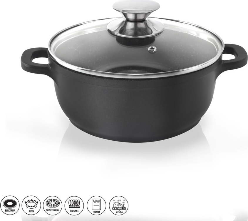 Hrnec s nepřilnavým povrchem Pfluon Granit se skleněnou poklicí Orion Grande