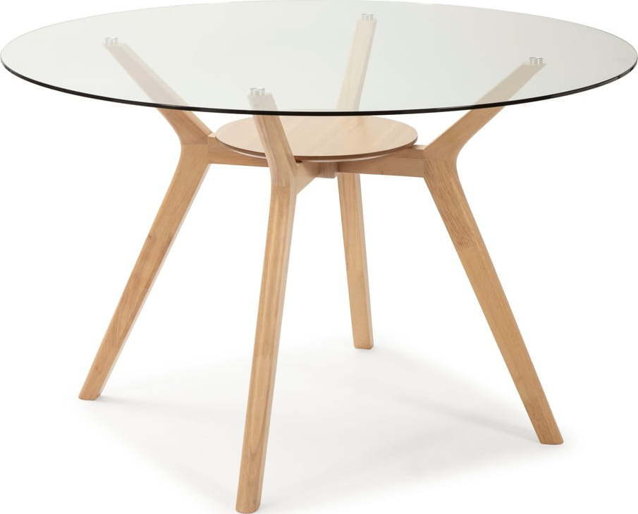 Jídelní stůl se skleněnou deskou a dřevěnými nohami Marckeric Joel Marckeric