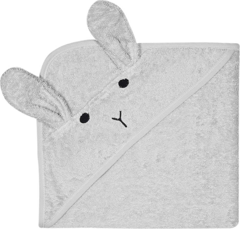Šedý bavlněný dětský ručník s kapucí Kindsgut Rabbit KINDSGUT