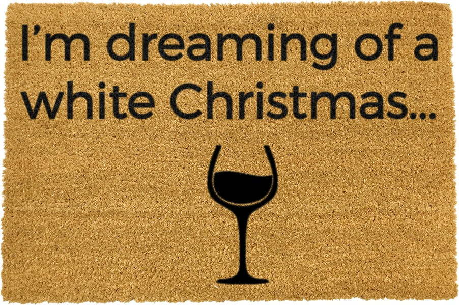 Černá rohožka z přírodního kokosového vlákna Artsy Doormats White Wine Christmas