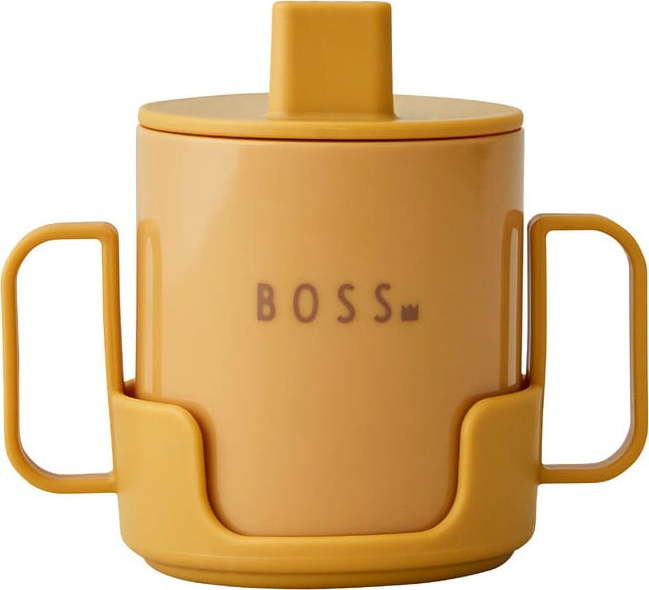 Hořčicově žlutý dětský hrnek Design Letters Mini Boss Design Letters