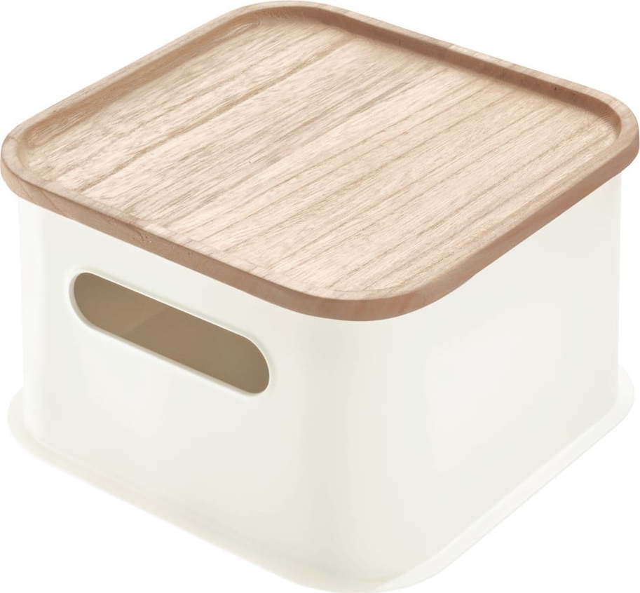 Bílý úložný box s víkem ze dřeva paulownia iDesign Eco Handled