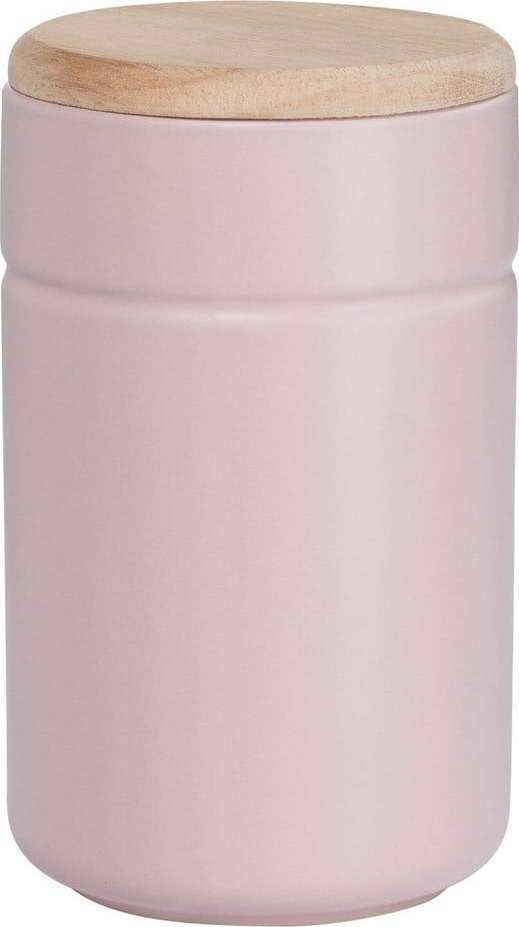Růžová porcelánová dóza s dřevěným víkem Maxwell & Williams Tint