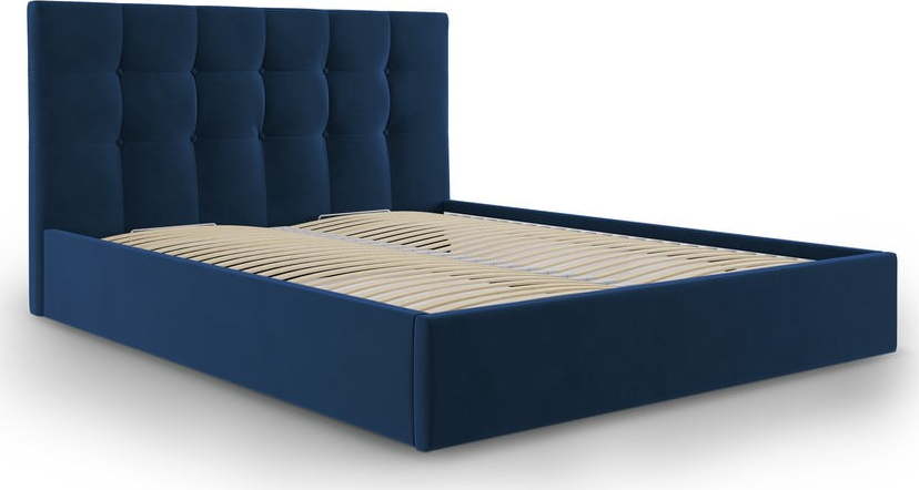 Tmavě modrá sametová dvoulůžková postel Mazzini Beds Nerin