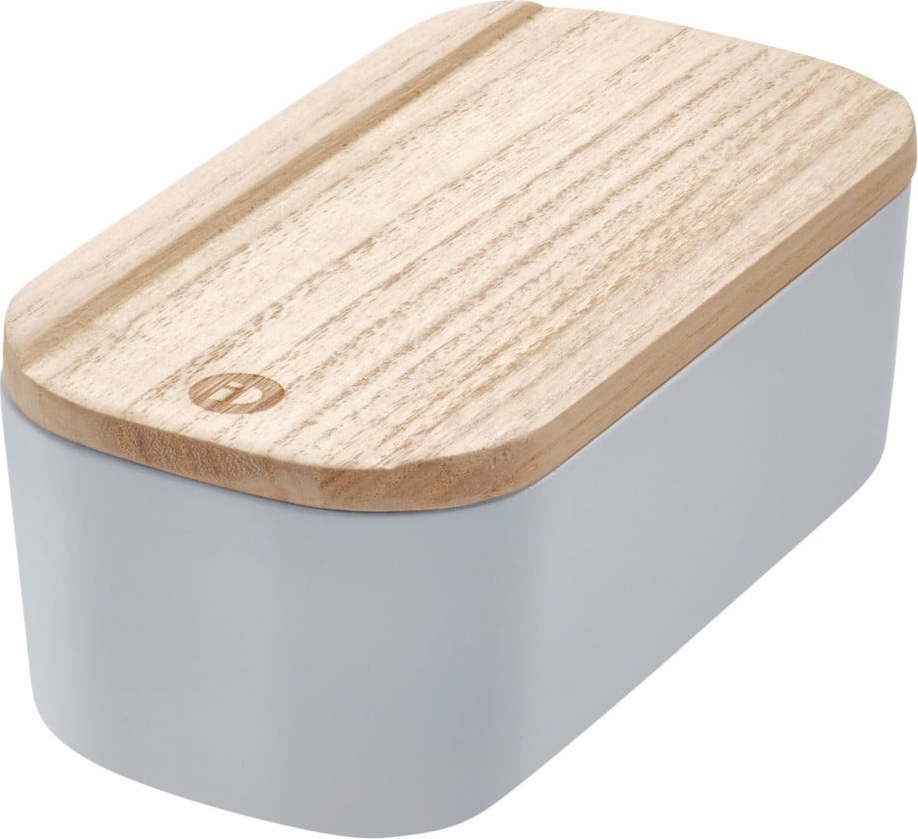 Šedý úložný box s víkem ze dřeva paulownia iDesign Eco