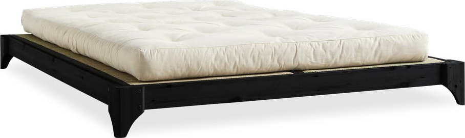Dvoulůžková postel z borovicového dřeva s matrací a tatami Karup Design Elan Comfort Mat Black/Natural
