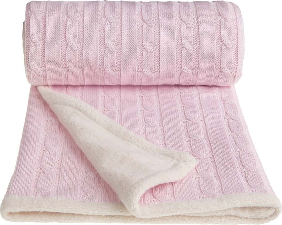 Růžová pletená dětská deka s podílem bavlny T-TOMI Winter