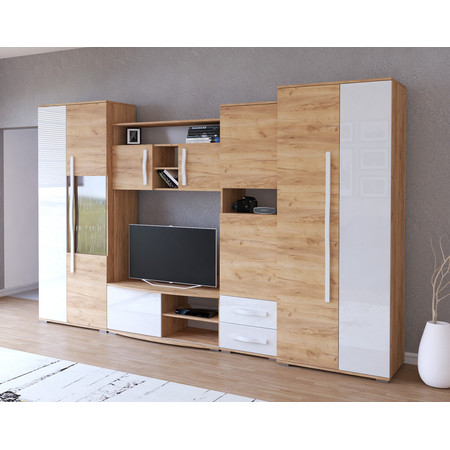 Obývací sestava Laura 320x52 - dub craft/bílá lesk Idzczakmeble