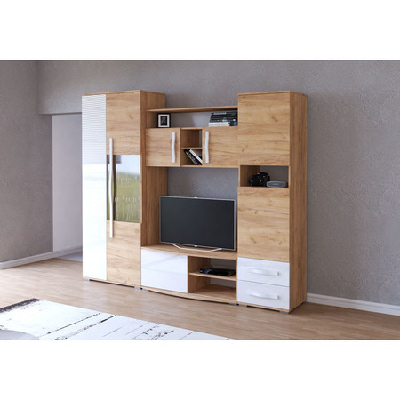 Obývací sestava Laura mini 240x52 - dub craft/bílá lesk Idzczakmeble