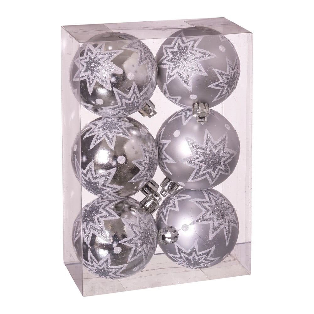 Sada 6 vánočních ozdob ve stříbrné barvě Unimasa Estrellas