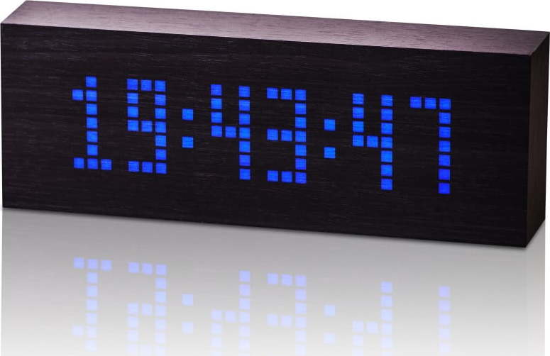 Černý budík s modrým LED displejem Gingko Message Click Clock Gingko