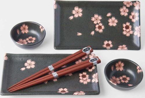 6dílný set šedého keramického nádobí na sushi MIJ Sakura MIJ