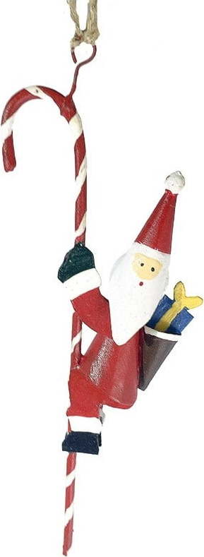 Závěsná vánoční dekorace Santa Hanging on Candycane - G-Bork G-Bork