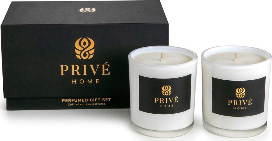 Sada 2 bílých vonných svíček Privé Home Mûre-Musc/Rose Pivoine Privé Home