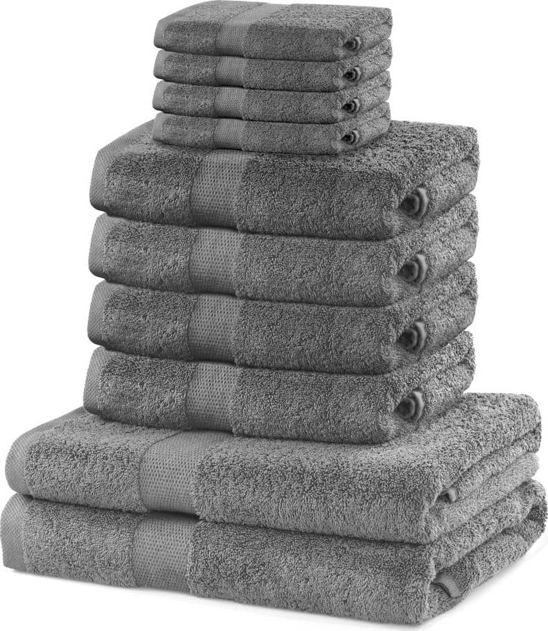 Set 8 šedých ručníků a 2 osušek DecoKing Marina Silver DecoKing