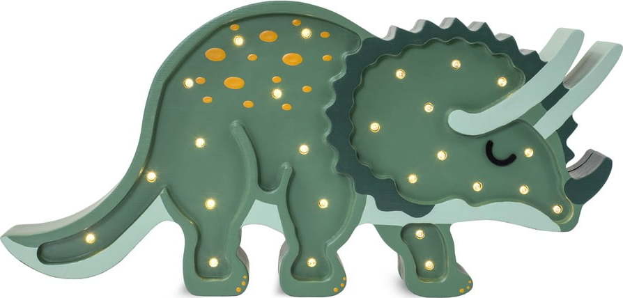 Zelená stolní lampa z borovicového dřeva Little Lights Triceratops