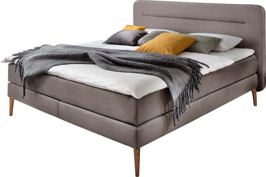Hnědošedá čalouněná dvoulůžková postel s matrací Meise Möbel Massello