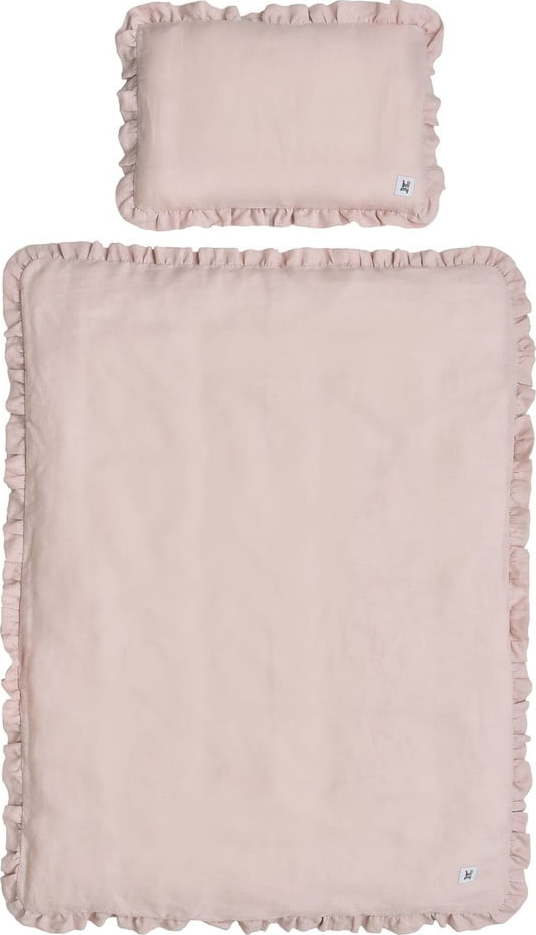 Set růžové dětské lněné přikrývky s polštářem BELLAMY Dusty Pink