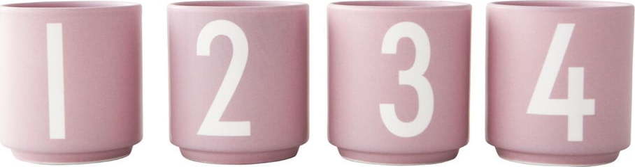 Sada 4 růžových hrnků z imitace porcelánu Design Letters