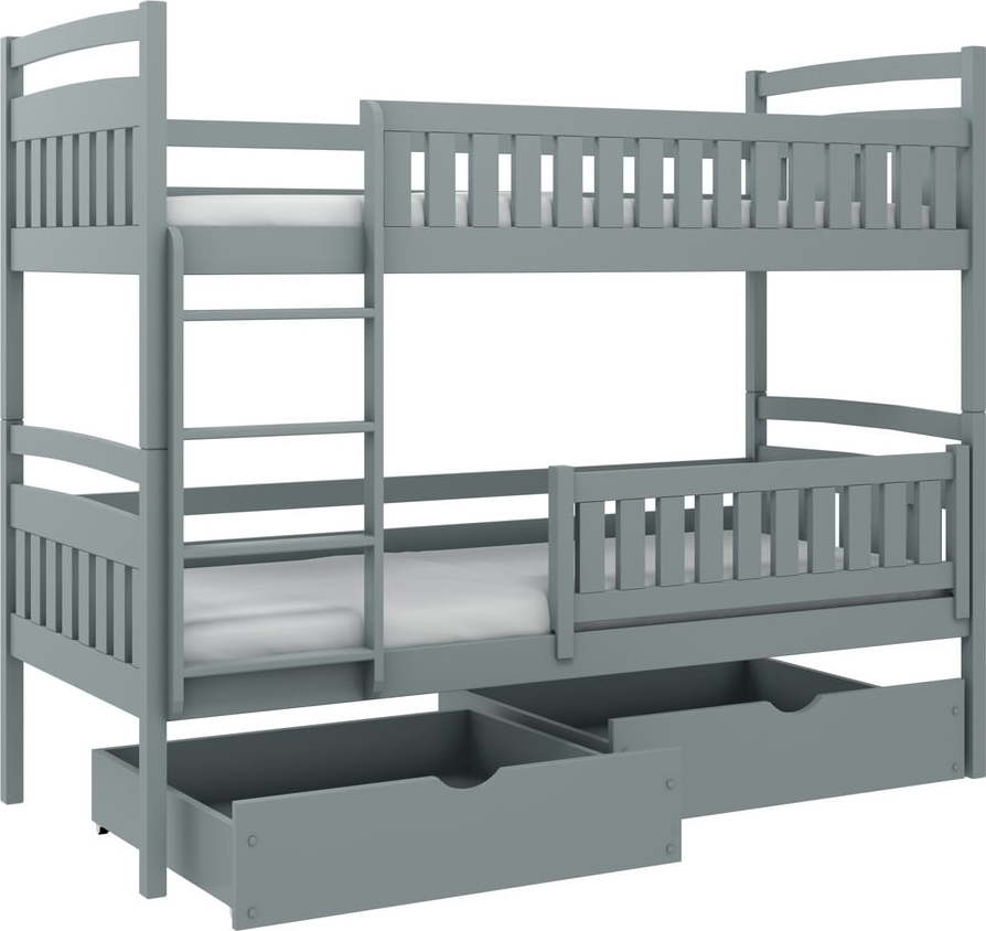 Šedá patrová dětská postel s úložným prostorem 70x160 cm Ignas - Lano Meble Lano Meble