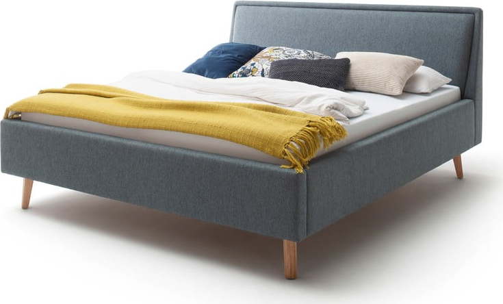 Modrozelená dvoulůžková postel s roštem a úložným prostorem Meise Möbel Frieda