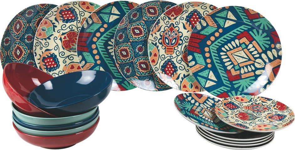 18dílná sada barevných talířů z porcelánu a kameniny Villa d'Este Mon Afrique Villa d'Este