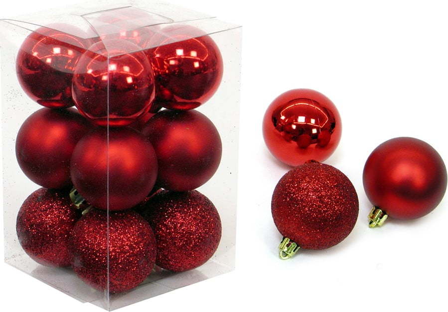 Sada 12 vánočních ozdob v červené barvě Unimasa Navidad Unimasa