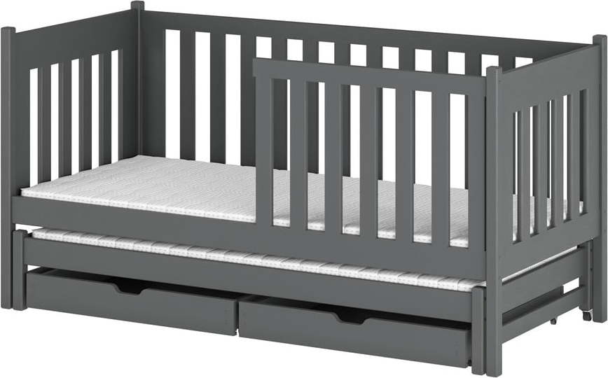 Tmavě šedá dětská postel s výsuvným lůžkem s úložným prostorem 90x200 cm Kaja V5 - Lano Meble Lano Meble