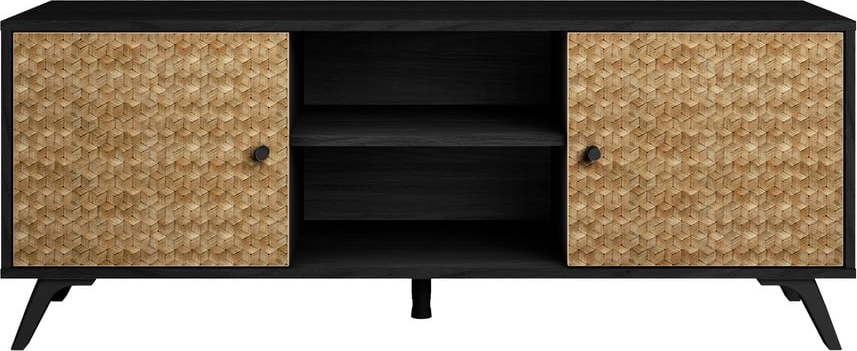 Černý TV stolek v dekoru exotického dřeva 136x53 cm Hanoi - Marckeric Marckeric