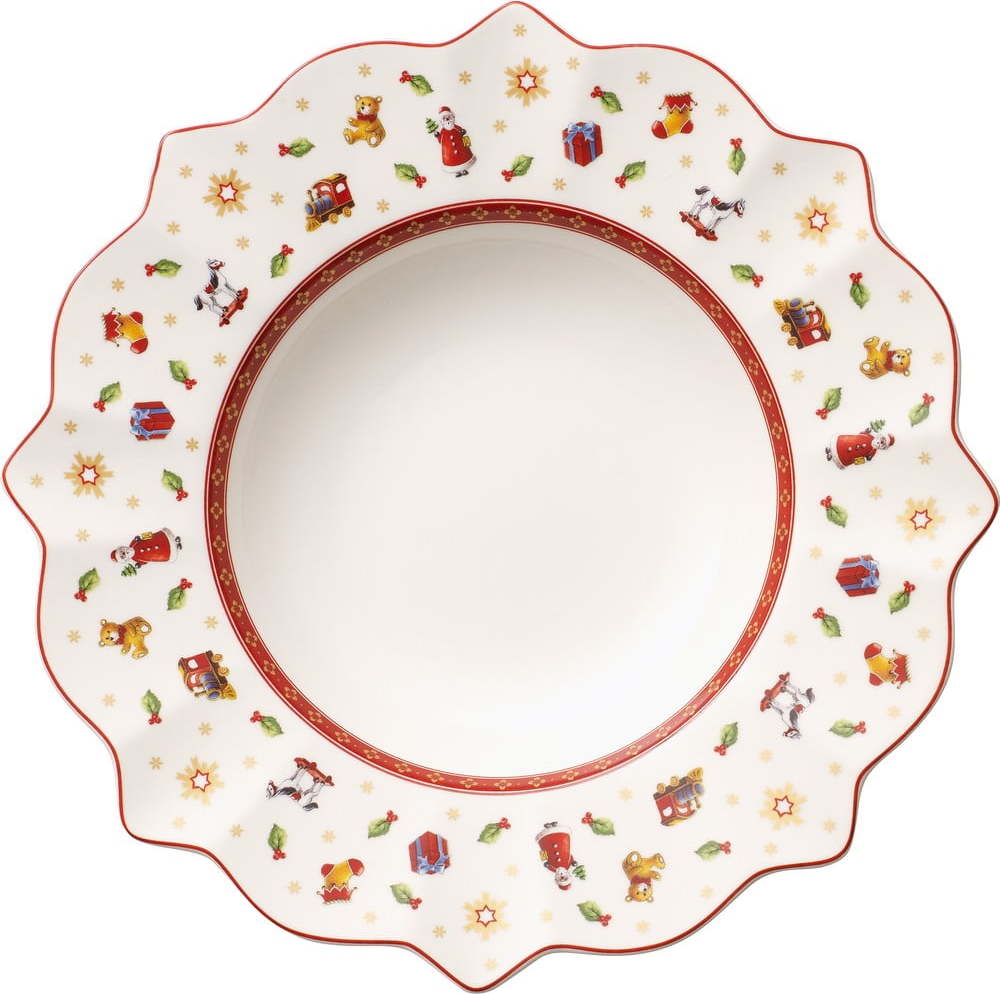 Bílo-červený hluboký porcelánový vánoční talíř Toy's Delight Villeroy&Boch