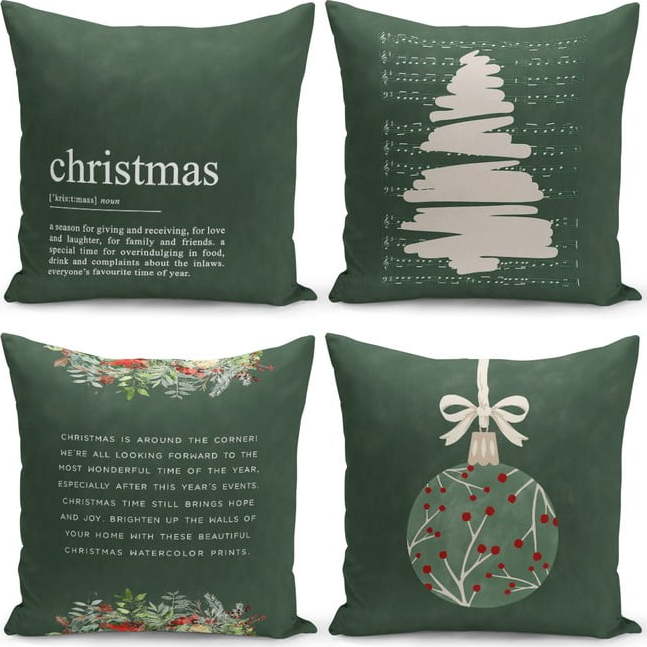 Sada 4 vánočních dekorativních povlaků na polštář Kate Louise Christmas Noel