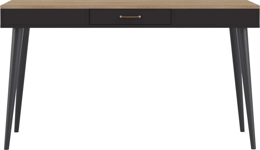 Černý pracovní stůl s deskou v dekoru dubu 134x59 cm - TemaHome France TemaHome France