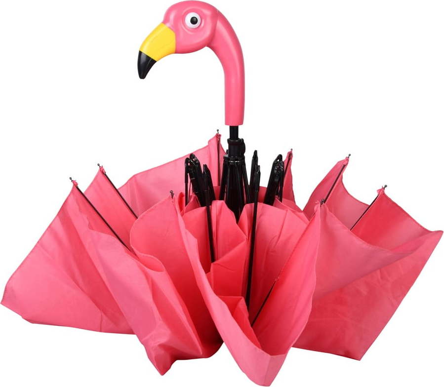 Růžový skládací deštík Esschert Design Flamingo