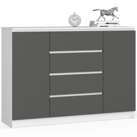 Komoda K140 2D4SZ - bílá/grafit Akord
