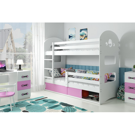 Dětská patrová postel DOMINIK s úložným prostorem 80x190 cm - bílá Ružové BMS
