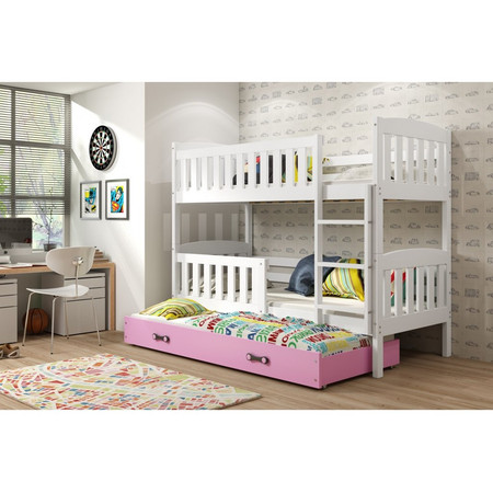 Dětská patrová postel KUBUS s výsuvnou postelí 80x190 cm - bílá Ružové BMS