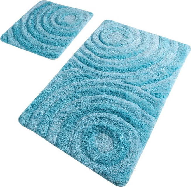 Sada 2 tyrkysových koupelnových předložek Confetti Bathmats Wave Turquois Foutastic