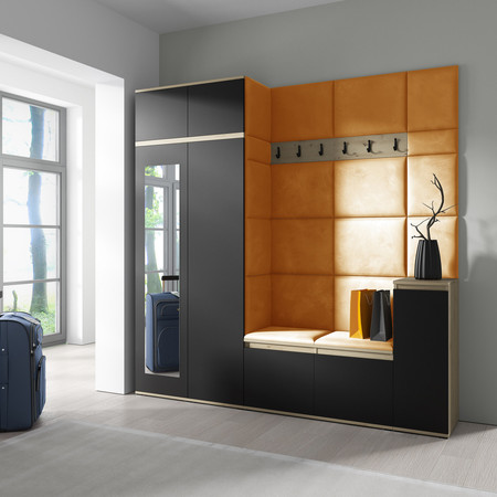 Předsíňová stěna EMI 26 Žlutá Dub artisan/černá Signal-nabytek