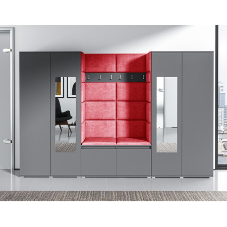 Předsíňová stěna EMI 10 Červená Grafit Se zrcadlem SG-nábytek