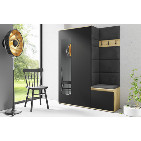 Předsíňová stěna EMI 11 Grafit Se zrcadlem Dub artisan/černá SG-nábytek