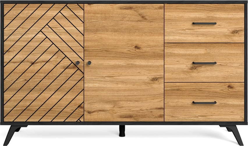 Černá/přírodní nízká komoda v dekoru dubu 136x81 cm Zebra – Marckeric Marckeric