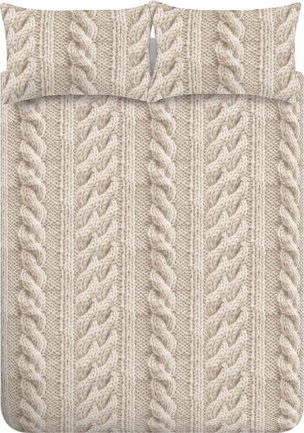 Béžové povlečení na dvoulůžko z mikroplyše 200x200 cm Cable Knit – Catherine Lansfield Catherine Lansfield