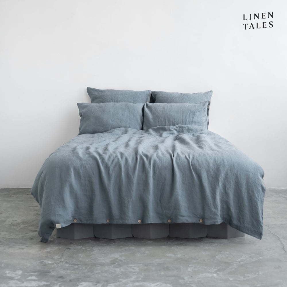 Světle modré lněné prodloužené povlečení na dvoulůžko 200x220 cm – Linen Tales Linen Tales