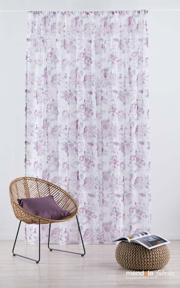 Bílo-fialová záclona 300x260 cm Elsa – Mendola Fabrics Mendola Fabrics