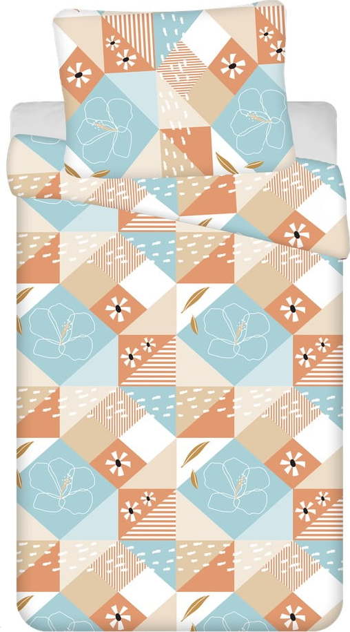 Modro-oranžové krepové povlečení na jednolůžko 140x200 cm Aurora – Jerry Fabrics Jerry Fabrics