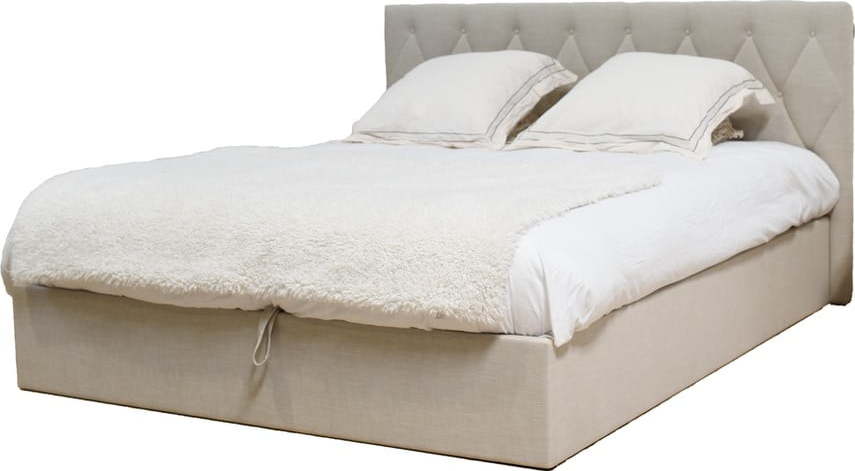 Béžová čalouněná dvoulůžková postel s úložným prostorem s roštem 160x200 cm Colette – Bobochic Paris Bobochic Paris