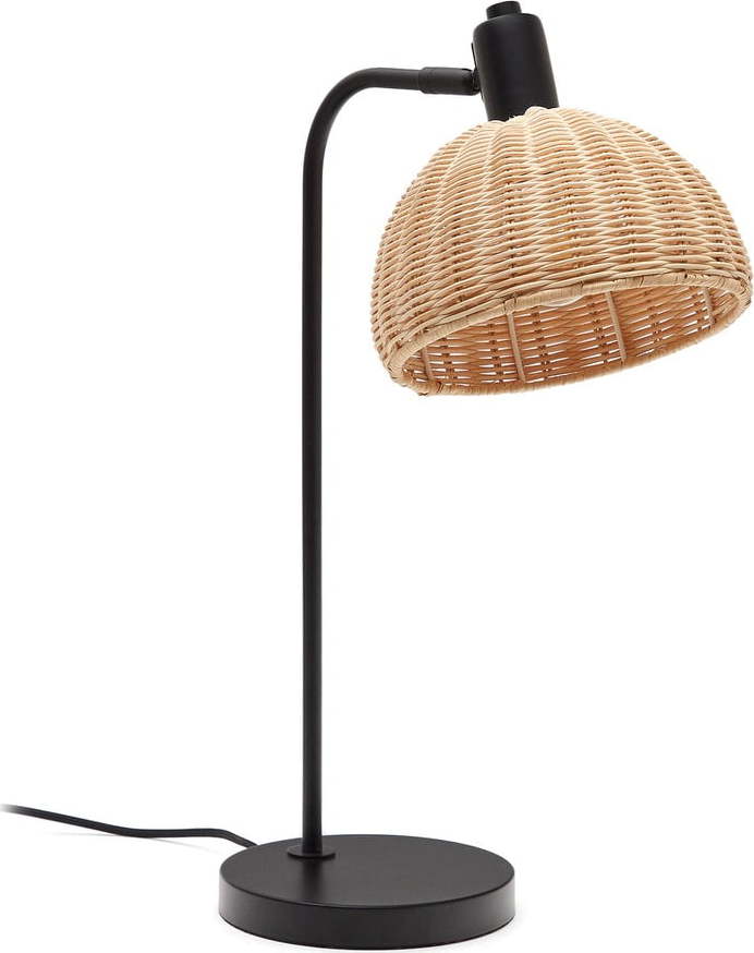 Stolní lampa s ratanovým stínidlem v černo-přírodní barvě (výška 56 cm) Damila – Kave Home Kave Home