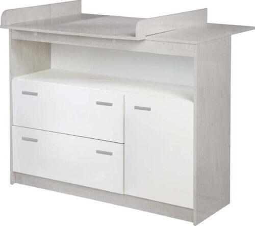 Bílá nízká dětská komoda v dekoru dubu s přebalovacím pultem 117x98 cm Julia – Roba Roba