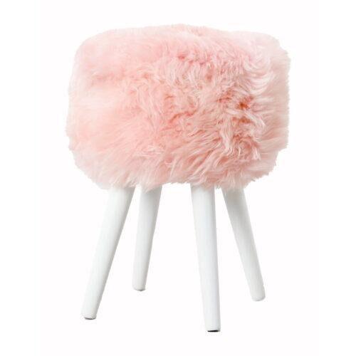 Stolička s růžovým sedákem z ovčí kožešiny Native Natural White