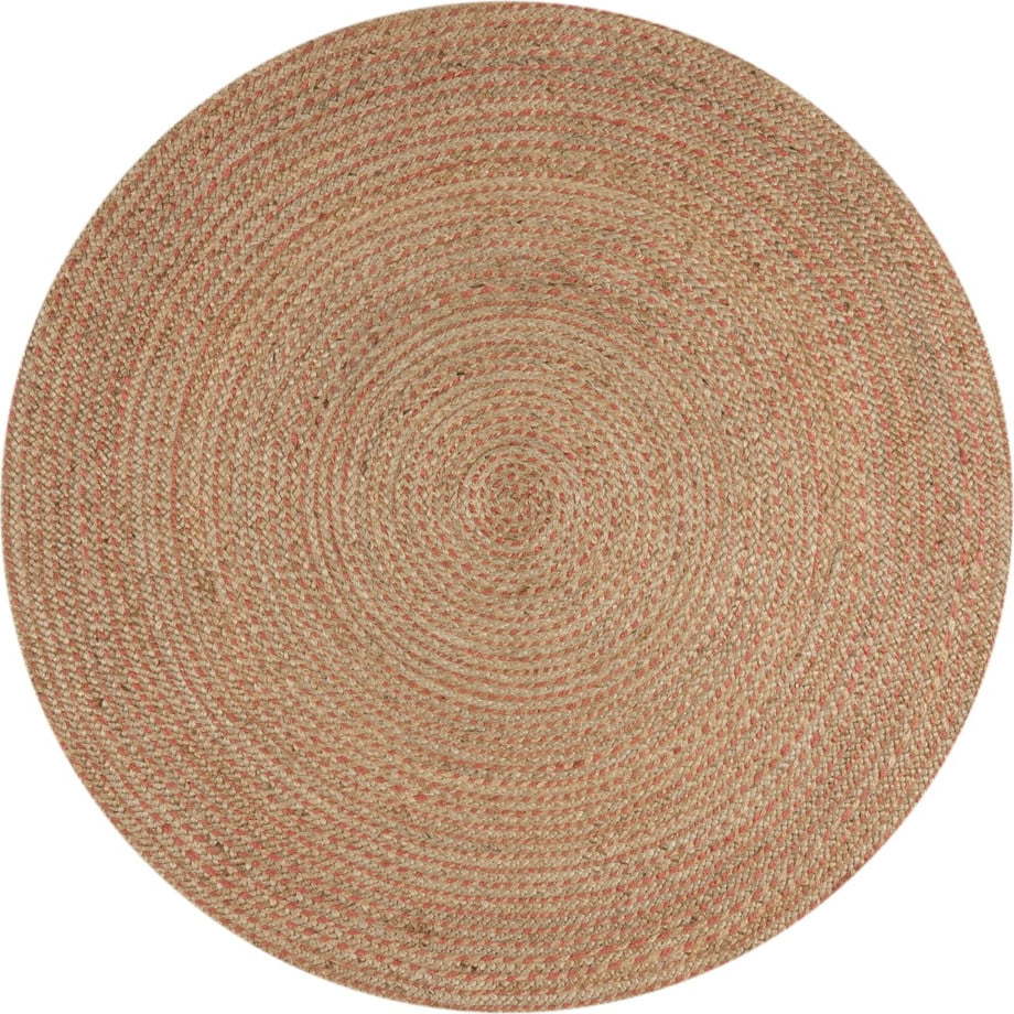 Jutový kulatý koberec v lososovo-přírodní barvě 133x133 cm Capri – Flair Rugs Flair Rugs